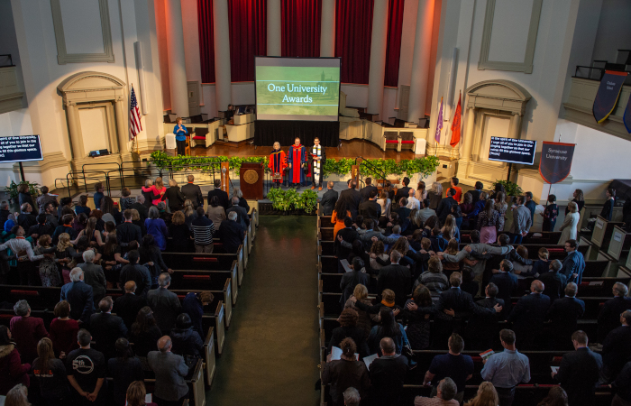 Stage and attendees, One University Awards 2018
