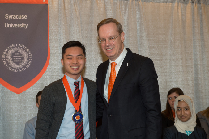 Chancellor Kent Syverud and student marshal, Commencement 2016 Student Marshal Luncheon